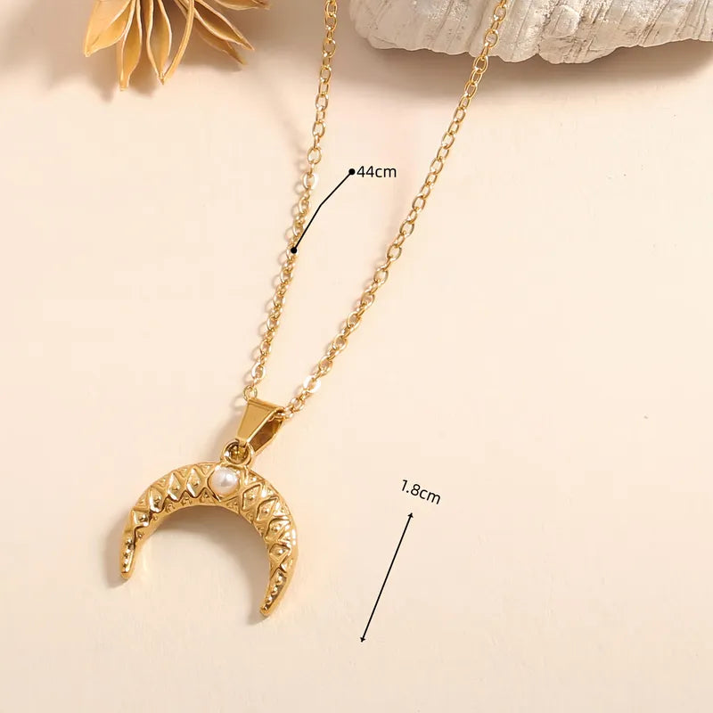 Wholesale Jewelry Casual Elegant Simple Style Moon 304 Stainless Steel Artificial Pearls 18K Gold Plated Inlay Pendant Necklace