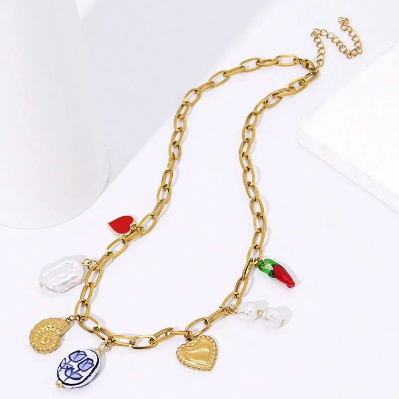 Wholesale Jewelry Casual Elegant Streetwear Conch Heart Shape 201 Stainless Steel 304 Stainless Steel 18K Gold Plated Pendant Necklace