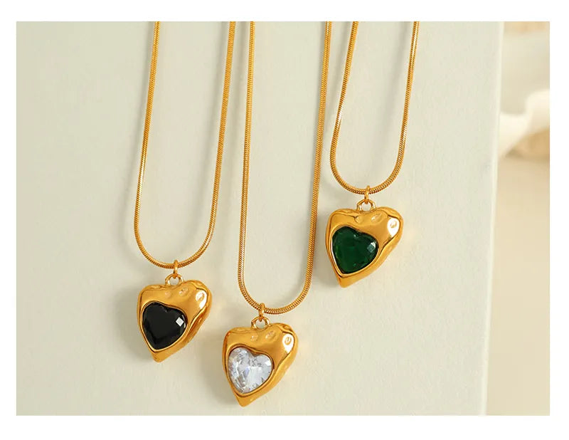 Wholesale Jewelry Casual French Style Commute Heart Shape 304 Stainless Steel Zircon 18K Gold Plated Polishing Inlay Pendant Necklace