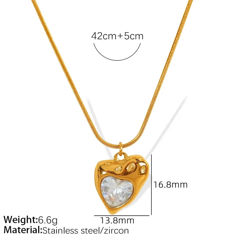 Wholesale Jewelry Casual French Style Commute Heart Shape 304 Stainless Steel Zircon 18K Gold Plated Polishing Inlay Pendant Necklace