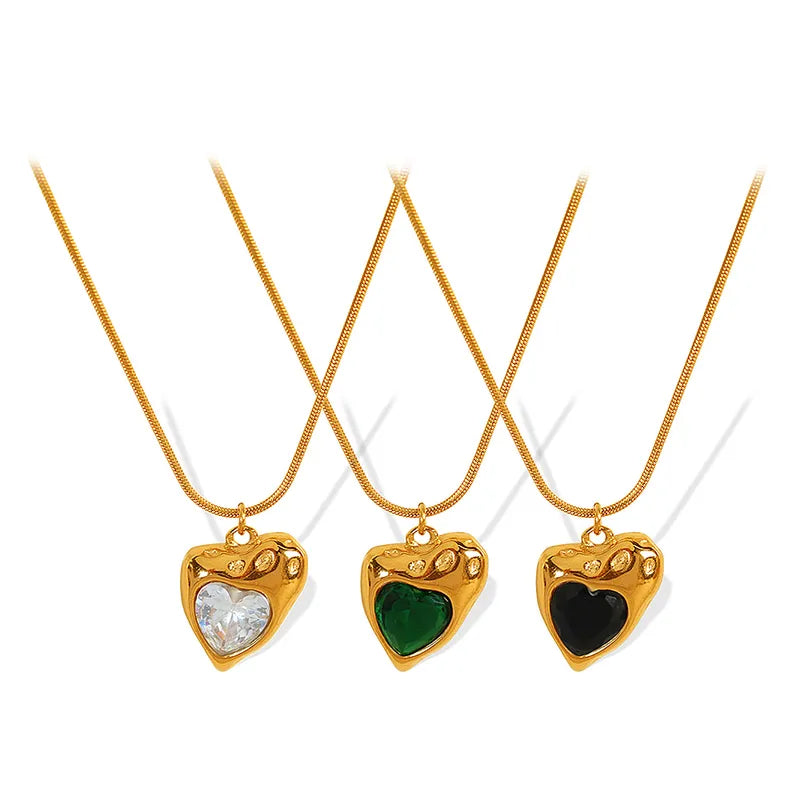 Wholesale Jewelry Casual French Style Commute Heart Shape 304 Stainless Steel Zircon 18K Gold Plated Polishing Inlay Pendant Necklace