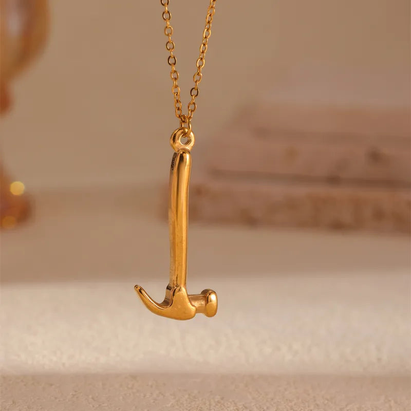 Wholesale Jewelry Casual Funny Spoon Fork Hammer 304 Stainless Steel 18K Gold Plated Pendant Necklace Cable Chain