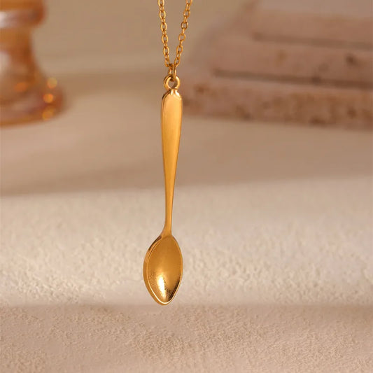 Wholesale Jewelry Casual Funny Spoon Fork Hammer 304 Stainless Steel 18K Gold Plated Pendant Necklace Cable Chain