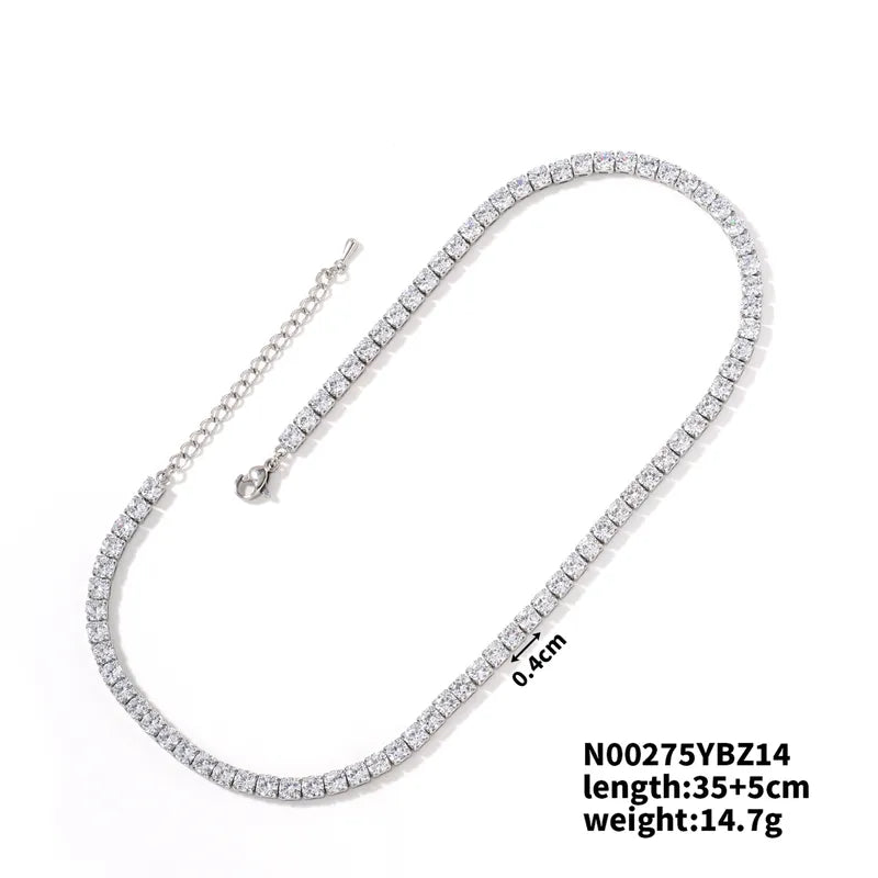 Wholesale Jewelry Casual Hip-Hop Cool Style Solid Color Copper Zircon Rhodium Plated Plating Inlay Necklace