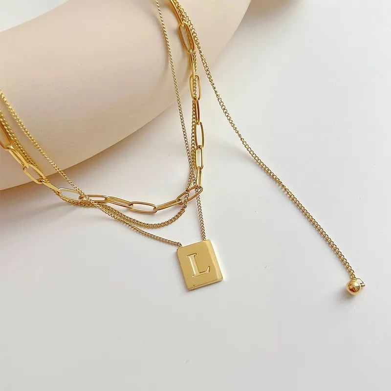 Wholesale Jewelry Casual Modern Style Letter Rectangle 304 Stainless Steel 16K Gold Plated White Gold Plated Gold Plated Double Layer Necklaces