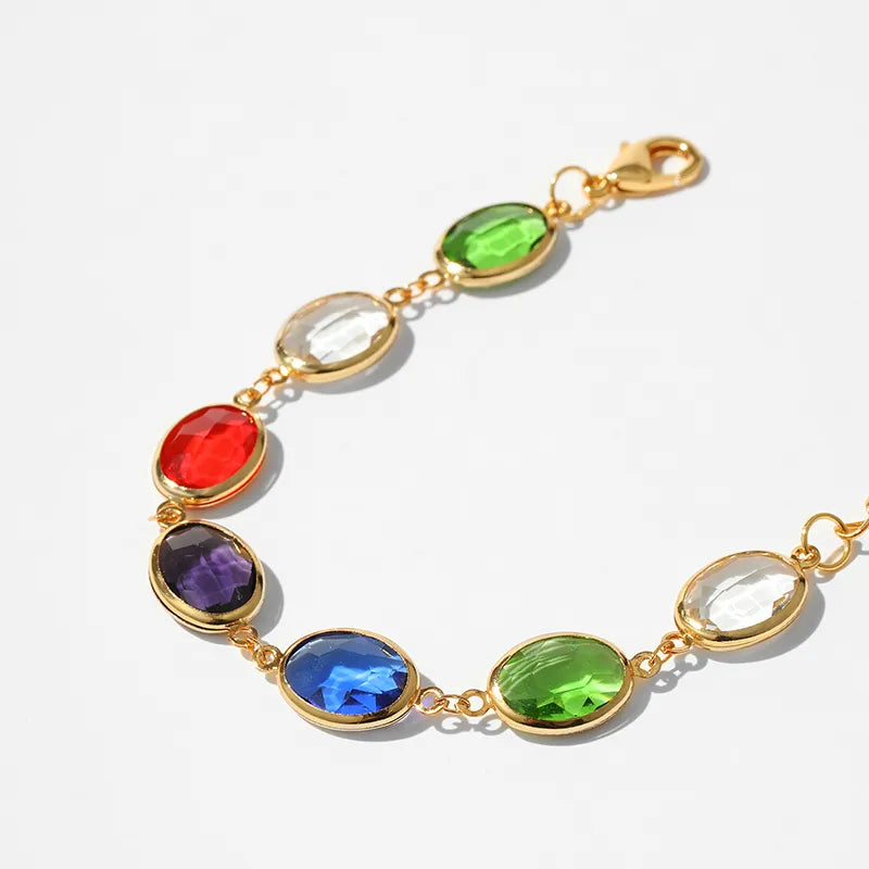 Wholesale Jewelry Casual Retro Classic Style Oval Copper Glass Bracelets