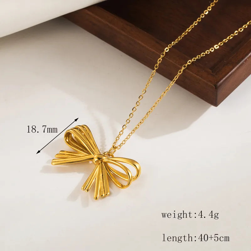 Wholesale Jewelry Casual Romantic Bow Knot 304 Stainless Steel 14K Gold Plated Pendant Necklace