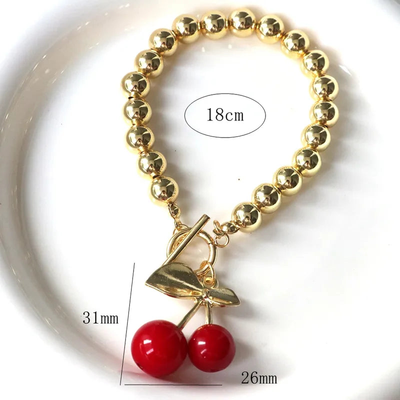 Wholesale Jewelry Casual Romantic Simple Style Cherry Copper Toggle Bracelets