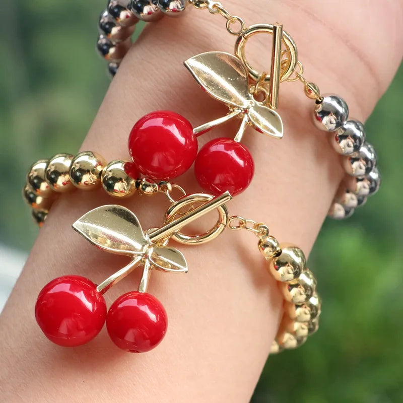 Wholesale Jewelry Casual Romantic Simple Style Cherry Copper Toggle Bracelets