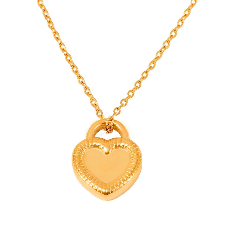 Wholesale Jewelry Casual Simple Style Classic Style Heart Shape Lock 304 Stainless Steel 18K Gold Plated Pendant Necklace