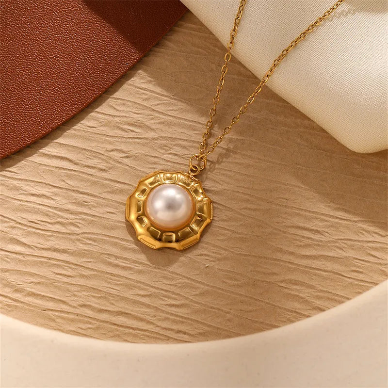 Wholesale Jewelry Casual Simple Style Geometric Heart Shape 304 Stainless Steel Artificial Pearls Inlay Pendant Necklace