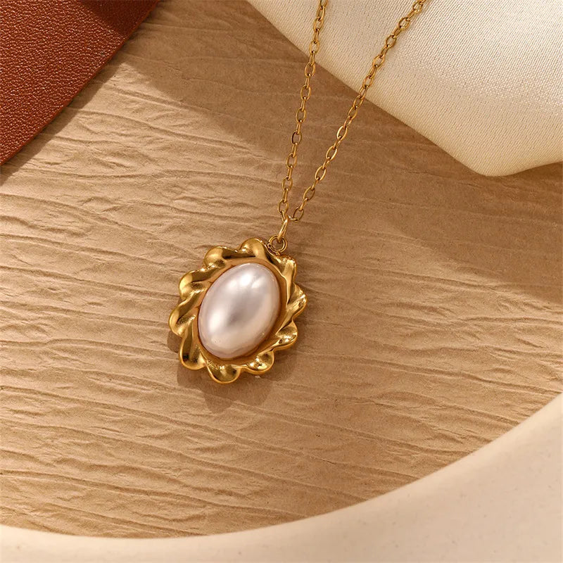 Wholesale Jewelry Casual Simple Style Geometric Heart Shape 304 Stainless Steel Artificial Pearls Inlay Pendant Necklace