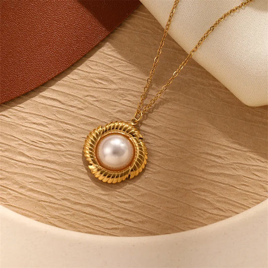 Wholesale Jewelry Casual Simple Style Geometric Heart Shape 304 Stainless Steel Artificial Pearls Inlay Pendant Necklace