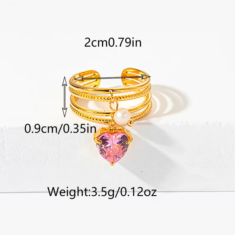 Wholesale Jewelry Casual Simple Style Heart Shape Eye 304 Stainless Steel Pearl Zircon Plating Inlay Charm Rings Open Rings