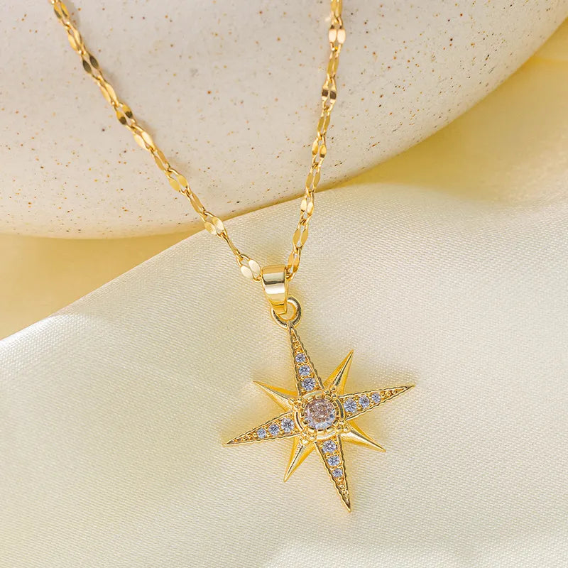 Wholesale Jewelry Casual Simple Style Star 304 Stainless Steel Copper Artificial Rhinestones 18K Gold Plated Polishing Plating Inlay Pendant Necklace