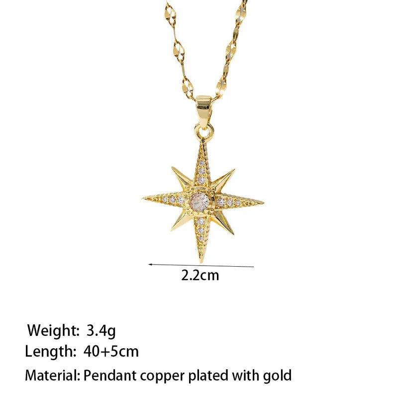 Wholesale Jewelry Casual Simple Style Star 304 Stainless Steel Copper Artificial Rhinestones 18K Gold Plated Polishing Plating Inlay Pendant Necklace