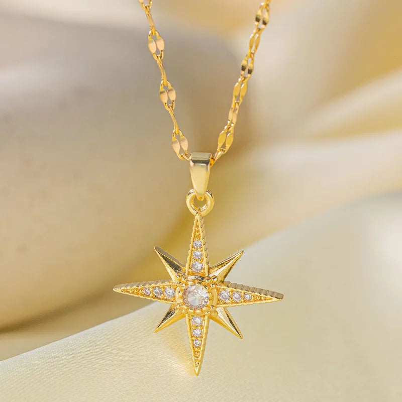 Wholesale Jewelry Casual Simple Style Star 304 Stainless Steel Copper Artificial Rhinestones 18K Gold Plated Polishing Plating Inlay Pendant Necklace