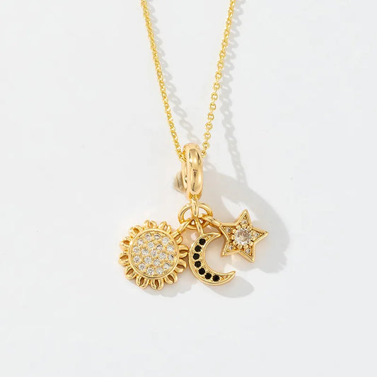 Wholesale Jewelry Casual Simple Style Star Moon Ball Copper Zircon 18K Gold Plated Inlay Carving Pendant Necklace