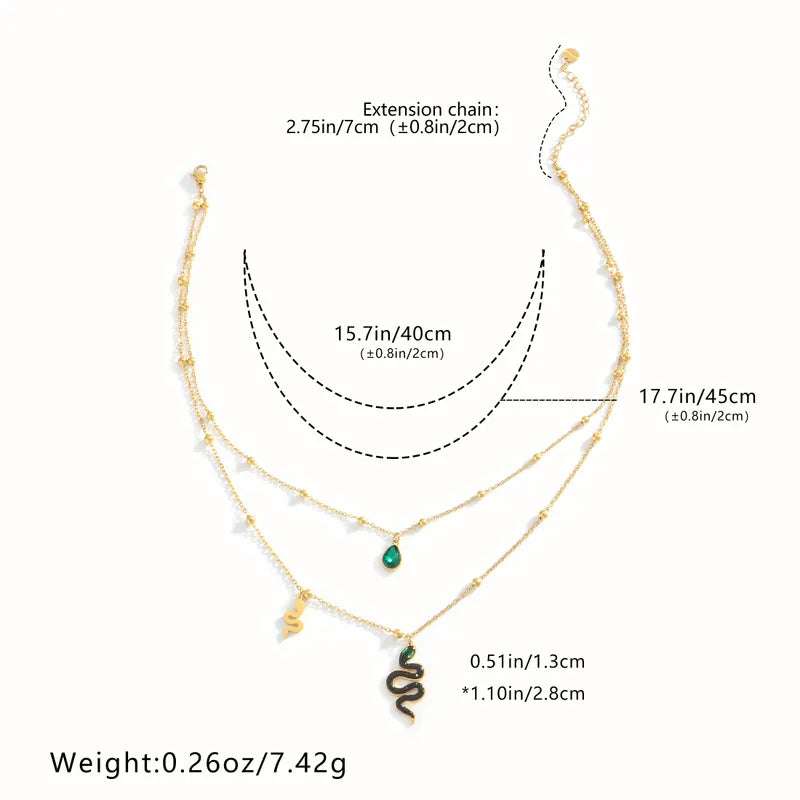 Wholesale Jewelry Casual Simple Style Water Droplets Snake Titanium Steel Rhinestones Zircon 18K Gold Plated Layered Inlay Double Layer Necklaces