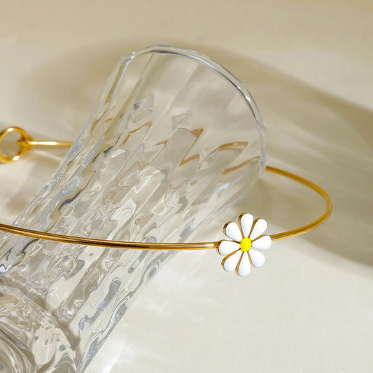 Wholesale Jewelry Casual Sweet Daisy 304 Stainless Steel 18K Gold Plated Enamel Choker