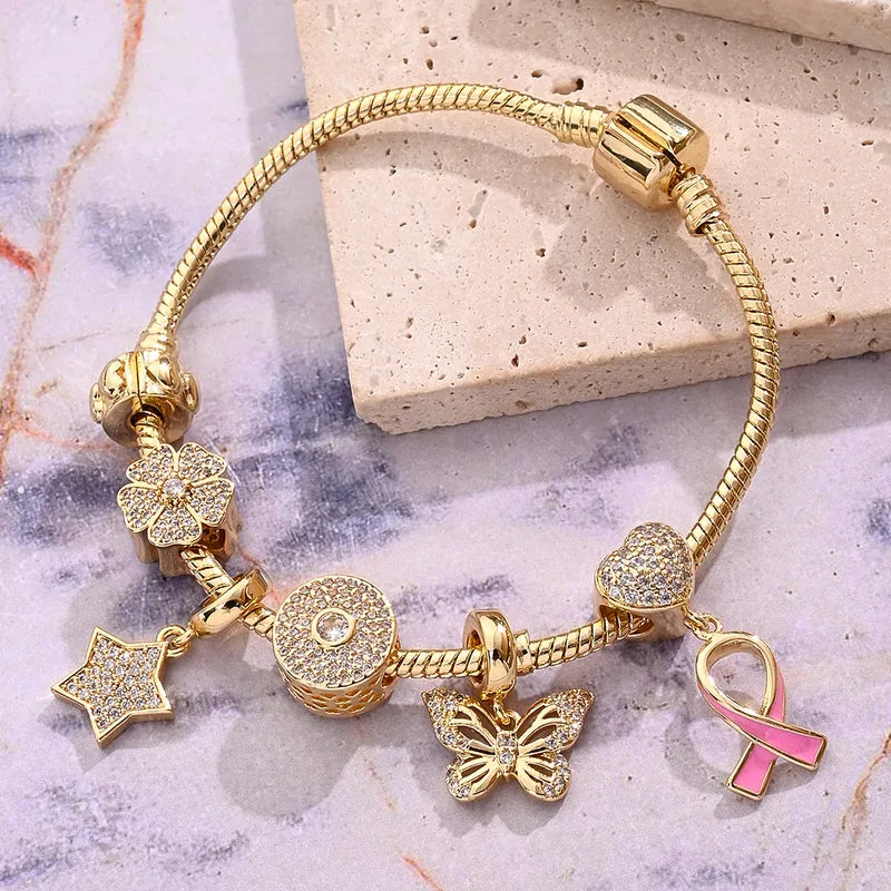 Wholesale Jewelry Casual Vacation Classic Style Hot Air Balloon Heart Shape Butterfly Copper Zircon 18K Gold Plated Polishing Plating Inlay Bracelets