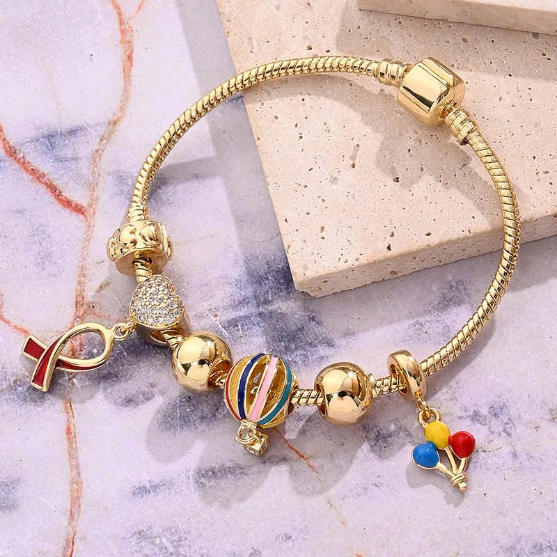 Wholesale Jewelry Casual Vacation Classic Style Hot Air Balloon Heart Shape Butterfly Zircon 18K Gold Plated Polishing Plating Inlay Bracelets