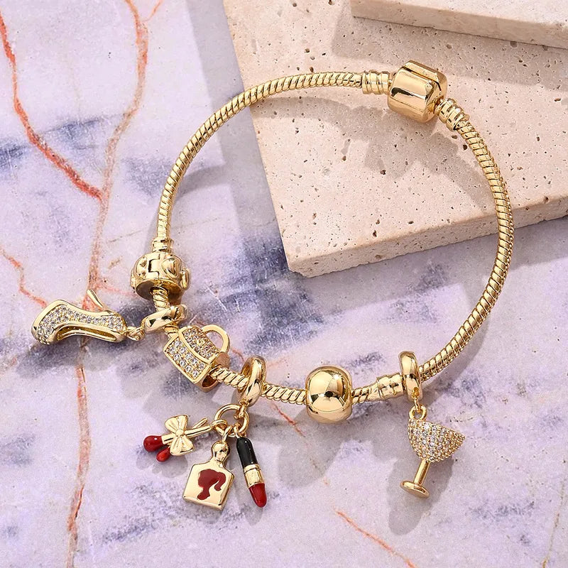 Wholesale Jewelry Casual Vacation Classic Style Hot Air Balloon Heart Shape Butterfly Zircon 18K Gold Plated Polishing Plating Inlay Bracelets