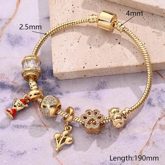 Wholesale Jewelry Casual Vacation Classic Style Hot Air Balloon Heart Shape Butterfly Zircon 18K Gold Plated Polishing Plating Inlay Bracelets