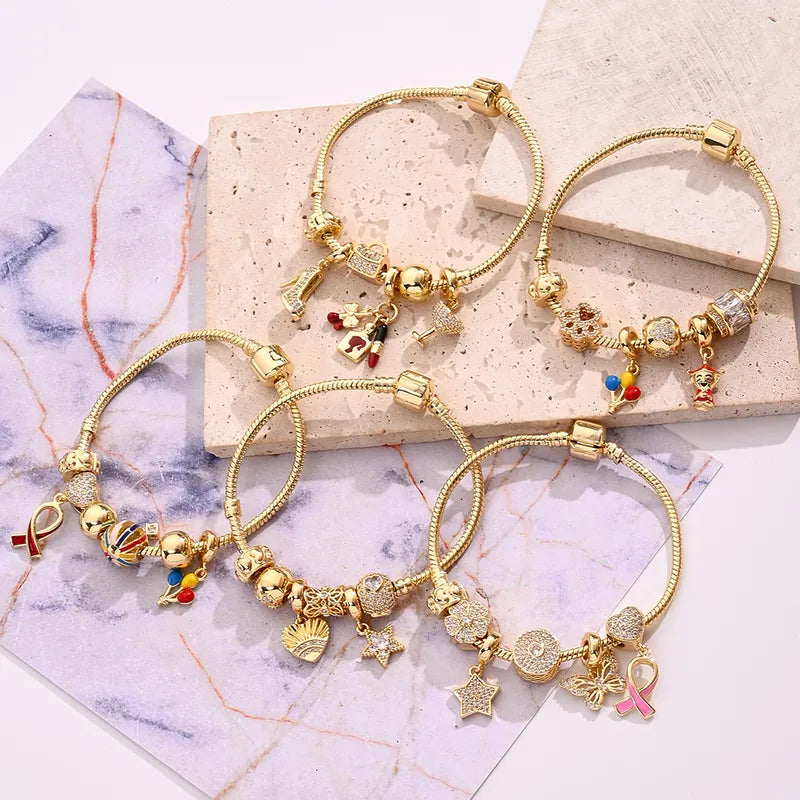 Wholesale Jewelry Casual Vacation Classic Style Hot Air Balloon Heart Shape Butterfly Copper Zircon 18K Gold Plated Polishing Plating Inlay Bracelets