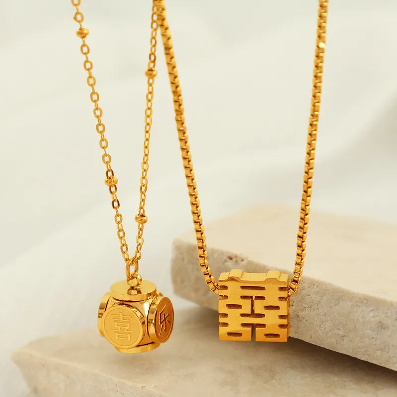 Wholesale Jewelry Chinoiserie Classical Classic Style Word Chinese Character Solid Color 304 Stainless Steel 18K Gold Plated Polishing Plating Pendant Necklace