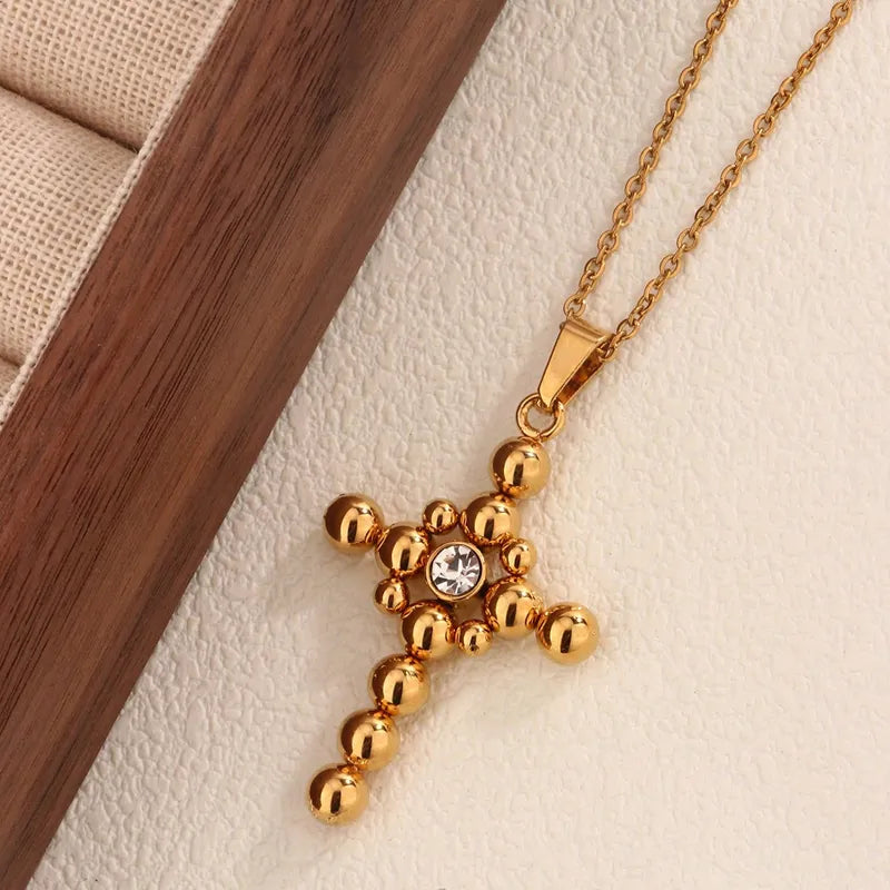 Wholesale Jewelry Classic Style Cross 304 Stainless Steel 18K Gold Plated Pendant Necklace