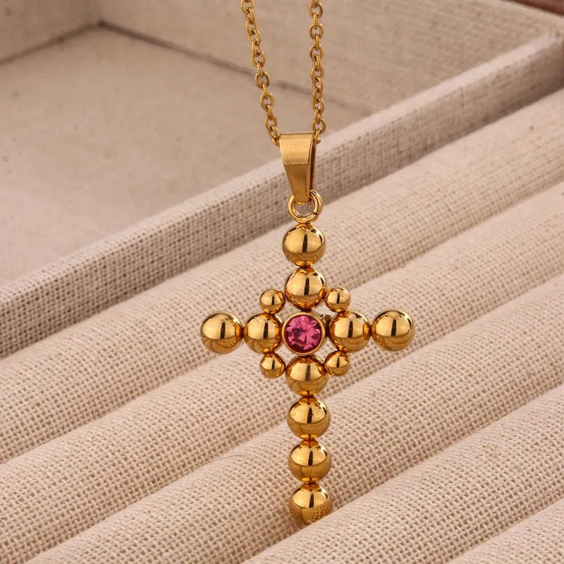 Wholesale Jewelry Classic Style Cross 304 Stainless Steel 18K Gold Plated Pendant Necklace