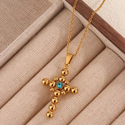 Wholesale Jewelry Classic Style Cross 304 Stainless Steel 18K Gold Plated Pendant Necklace