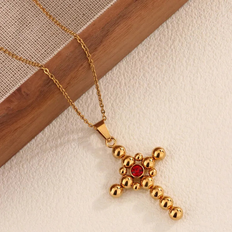 Wholesale Jewelry Classic Style Cross 304 Stainless Steel 18K Gold Plated Pendant Necklace