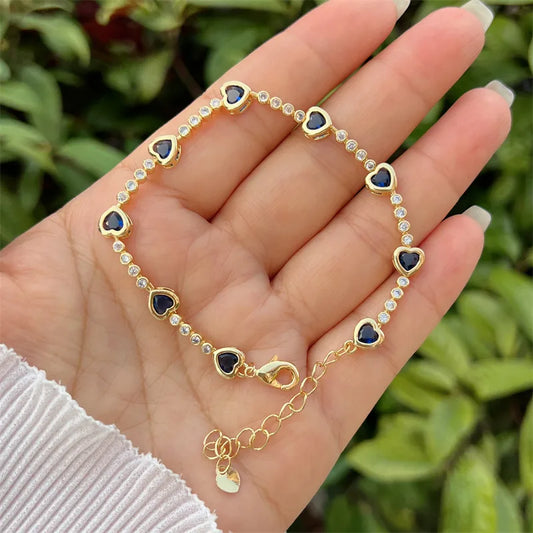 Wholesale Jewelry Classic Style Round Heart Shape Copper Zircon 18K Gold Plated Inlay Bracelets