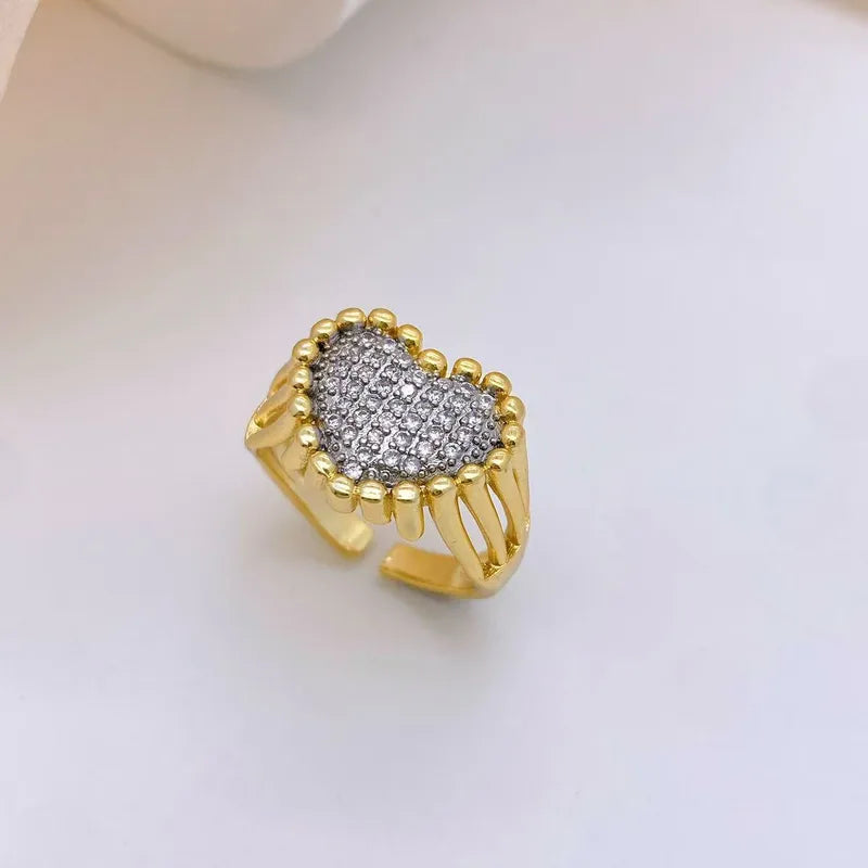 Wholesale Jewelry Classic Style Shiny Heart Shape Copper Zircon 18K Gold Plated Plating Open Rings