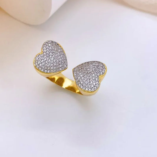 Wholesale Jewelry Classic Style Shiny Heart Shape Copper Zircon 18K Gold Plated Plating Open Rings