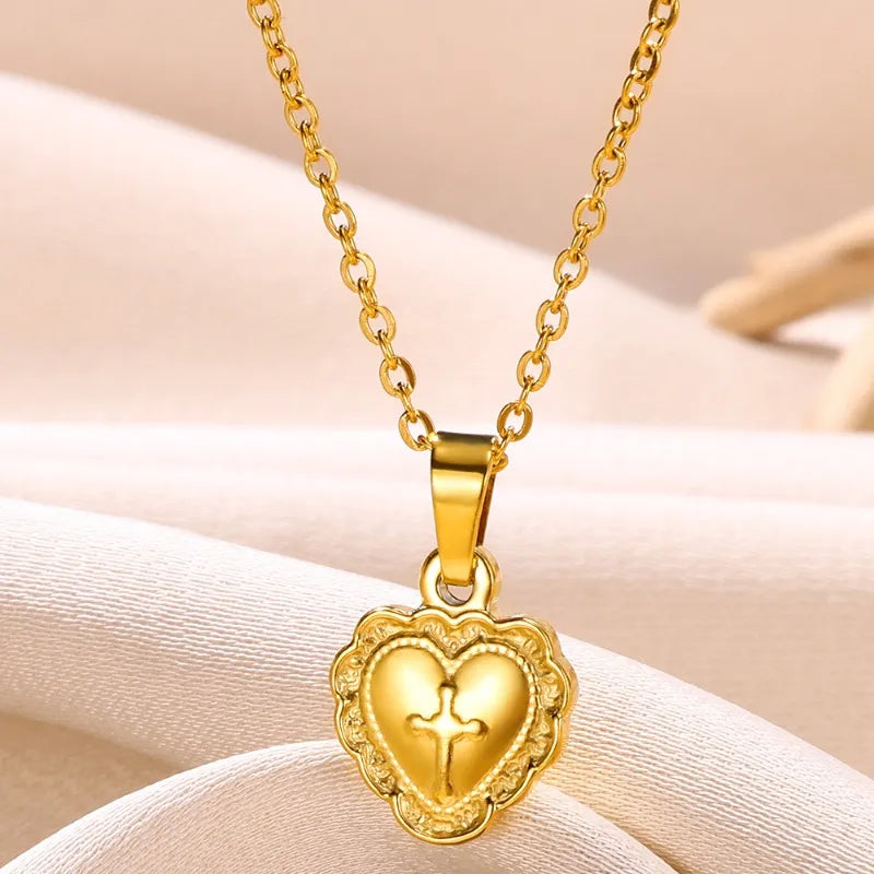 Wholesale Jewelry Classical Cross Heart Shape 304 Stainless Steel 18K Gold Plated Plating