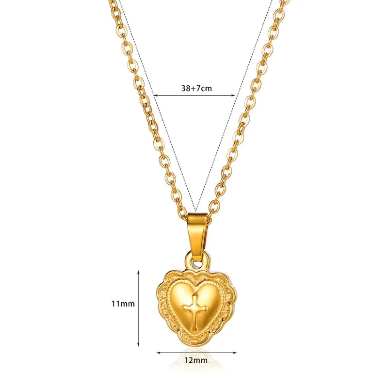 Wholesale Jewelry Classical Cross Heart Shape 304 Stainless Steel 18K Gold Plated Plating