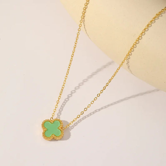 Wholesale Jewelry Classical Cute Four Leaf Clover 304 Stainless Steel Acrylic 18K Gold Plated Inlay Pendant Necklace