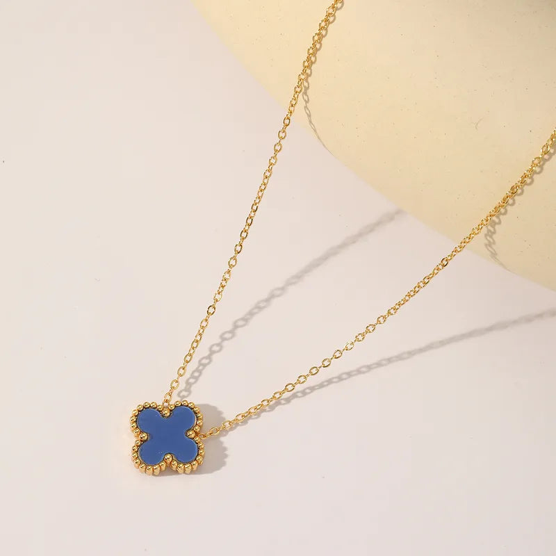 Wholesale Jewelry Classical Cute Four Leaf Clover 304 Stainless Steel Acrylic 18K Gold Plated Inlay Pendant Necklace