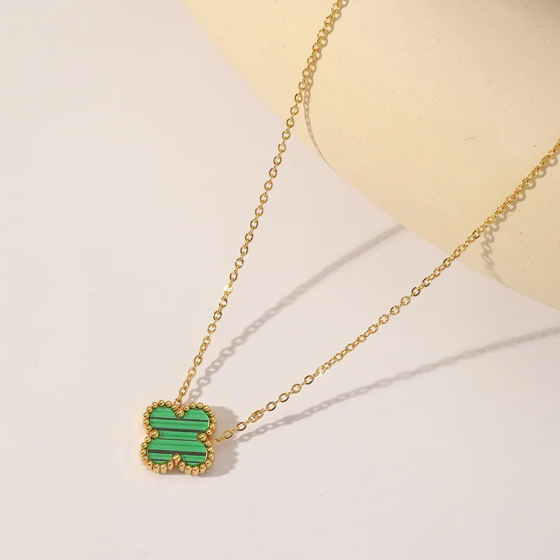 Wholesale Jewelry Classical Cute Four Leaf Clover 304 Stainless Steel Acrylic 18K Gold Plated Inlay Pendant Necklace