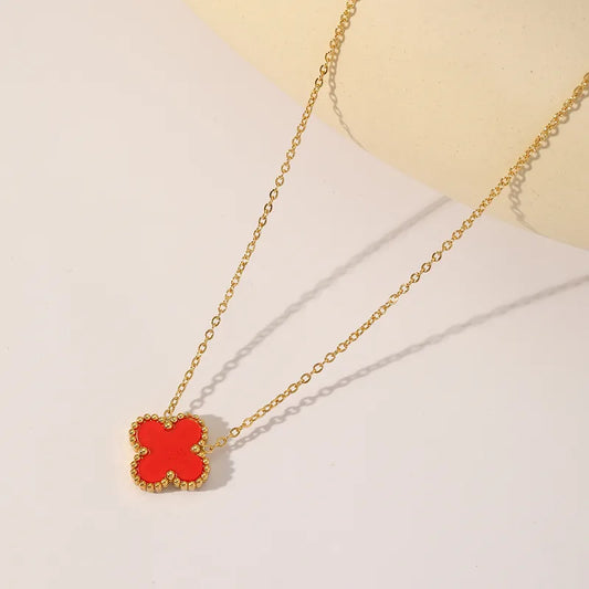 Wholesale Jewelry Classical Cute Four Leaf Clover 304 Stainless Steel Acrylic 18K Gold Plated Inlay Pendant Necklace