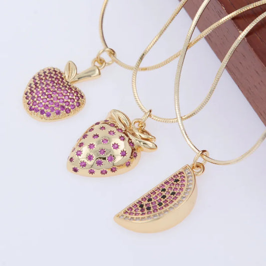 Wholesale Jewelry Cute Apple Strawberry Watermelon Copper 18K Gold Plated Plating Inlay Pendant Necklace