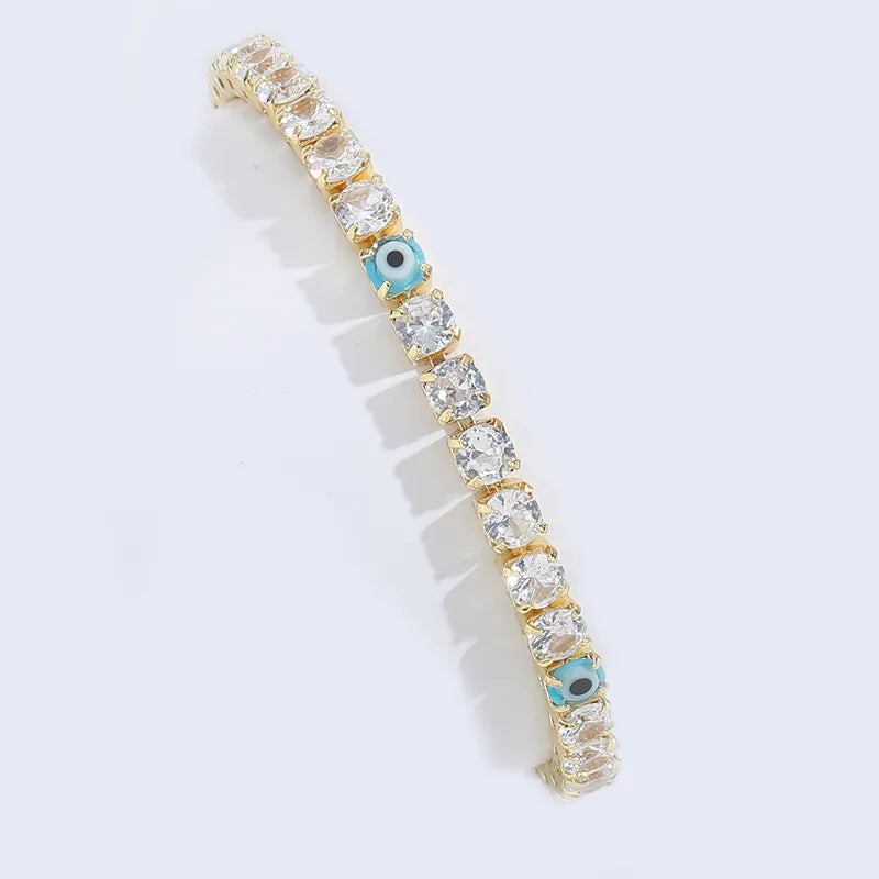 Wholesale Jewelry Cute Funny Eye Copper Zircon 14K Gold Plated Bracelets Tennis Chain