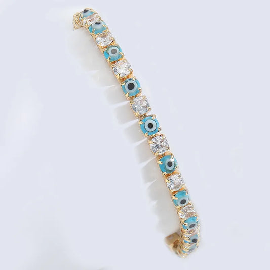 Wholesale Jewelry Cute Funny Eye Copper Zircon 14K Gold Plated Bracelets Tennis Chain