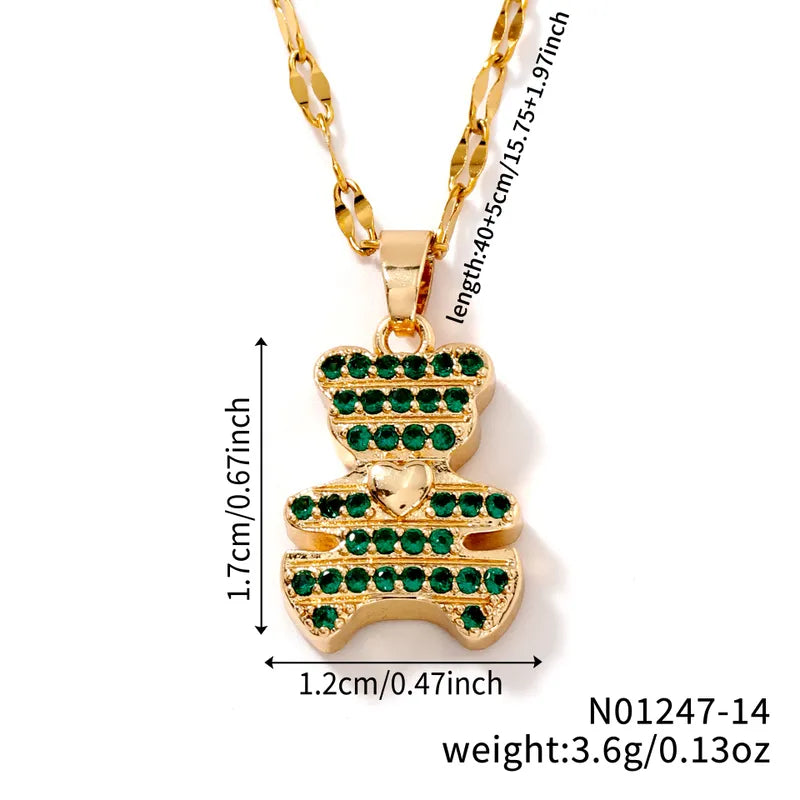 Wholesale Jewelry Cute Modern Style Classic Style Panda 304 Stainless Steel Copper Zircon K Gold Plated Rhodium Plated Three-dimensional Inlay Pendant Necklace