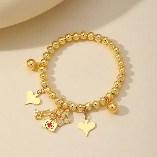 Wholesale Jewelry Cute Romantic Sweet Heart Shape Strawberry Copper Zircon 18K Gold Plated Beaded Epoxy Inlay Multi Charms Bracelet