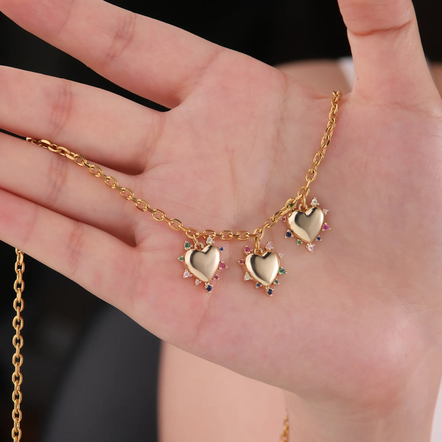 Wholesale Jewelry Cute Simple Style Moon Heart Shape 304 Stainless Steel Copper Zircon 18K Gold Plated Inlay Pendant Necklace