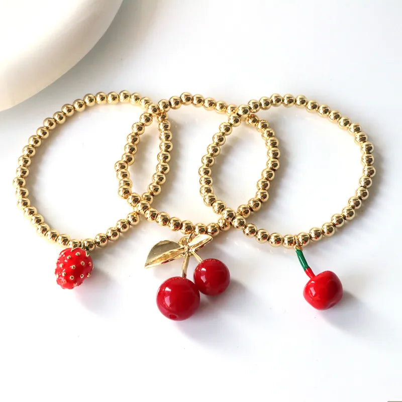 Wholesale Jewelry Cute Sweet Cherry Strawberry Copper Beaded Bracelets